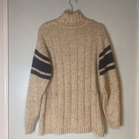 No Excess Snow Wear Wool Blend Striped Creme Cable Knit Turtleneck Sweater-Sz M - Picture 4 of 12
